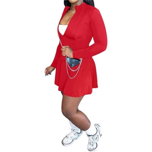 Two Piece Tennis Skirt Sets for Women Red - Picture 1 of 4